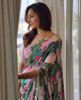 Tebby Silk Floral Print With Katdana And Pearls Handwork Saree